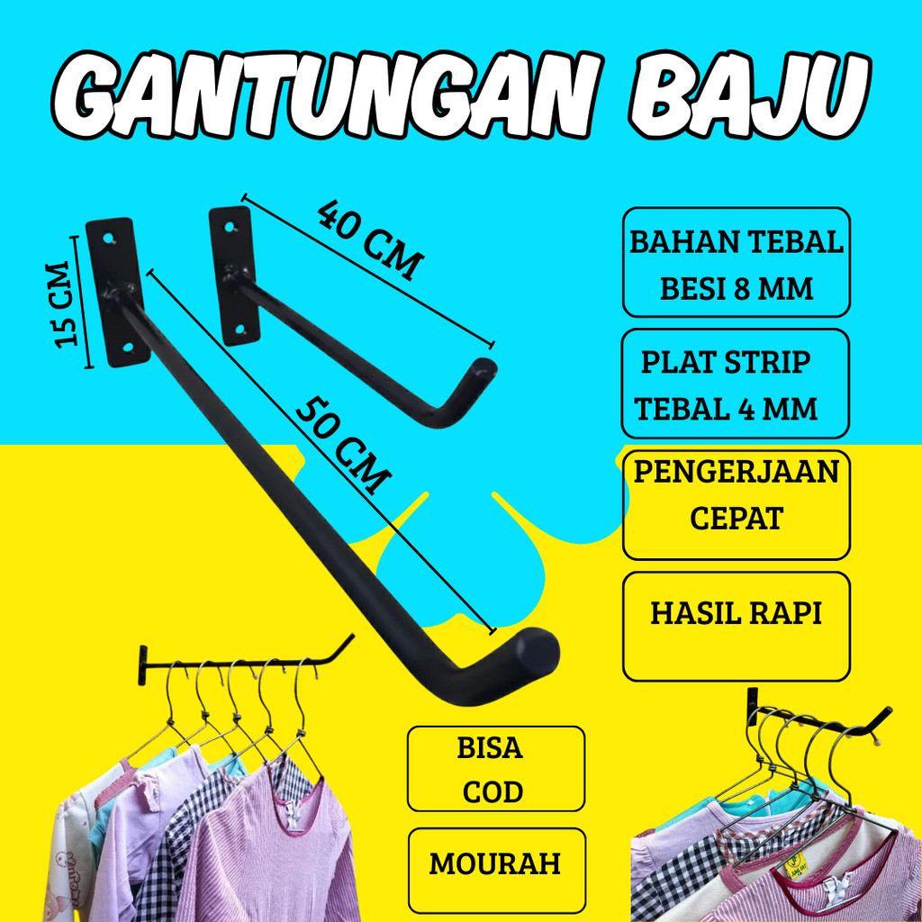 gantungan baju dinding besi serbaguna kaitan besi