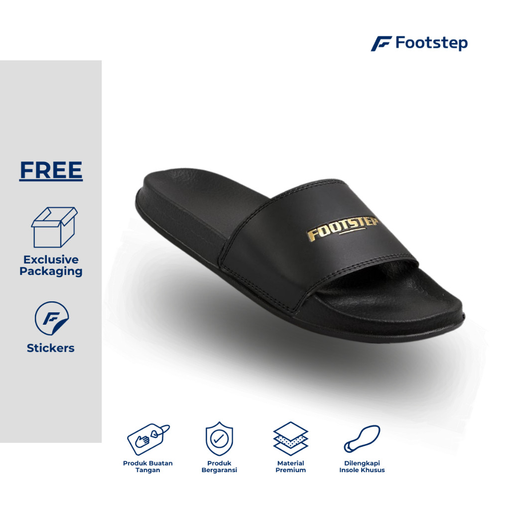 Sandal  Pria Slide Footstep Footwear - Sandal Jarvis Black Gold