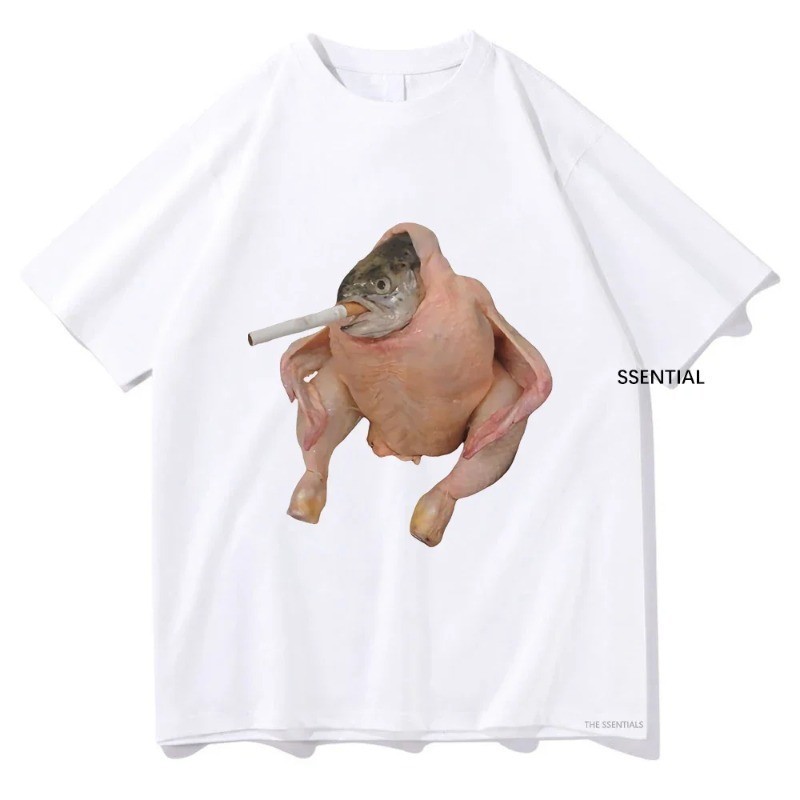 , Cocok untuk Pria dan Wanita Kaos Unik Motif Wajah Ayam Universal, Grafis Merokok, T-Shirt Lucu, Ka