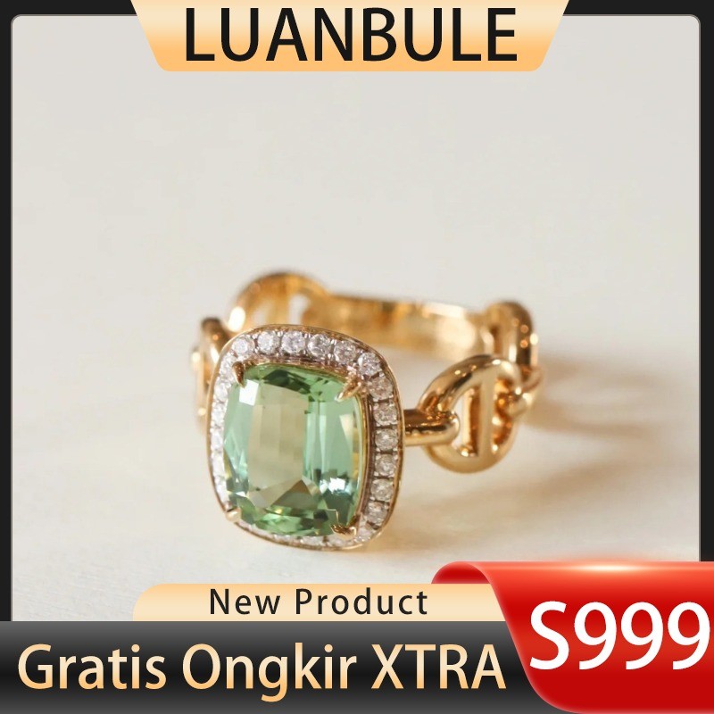 LUANBULE Cincin Batu Zircon Hijau Fashion Perak S999 Wanita