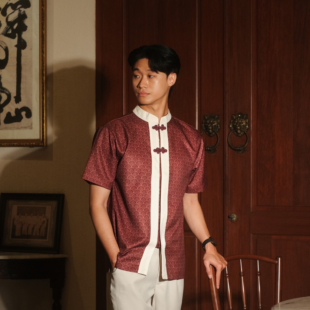 MALE - Jun Cheongsam Print Top | CNY Collection | Baju Imlek Pria | Pakaian Pria Semi Formal Cheongs
