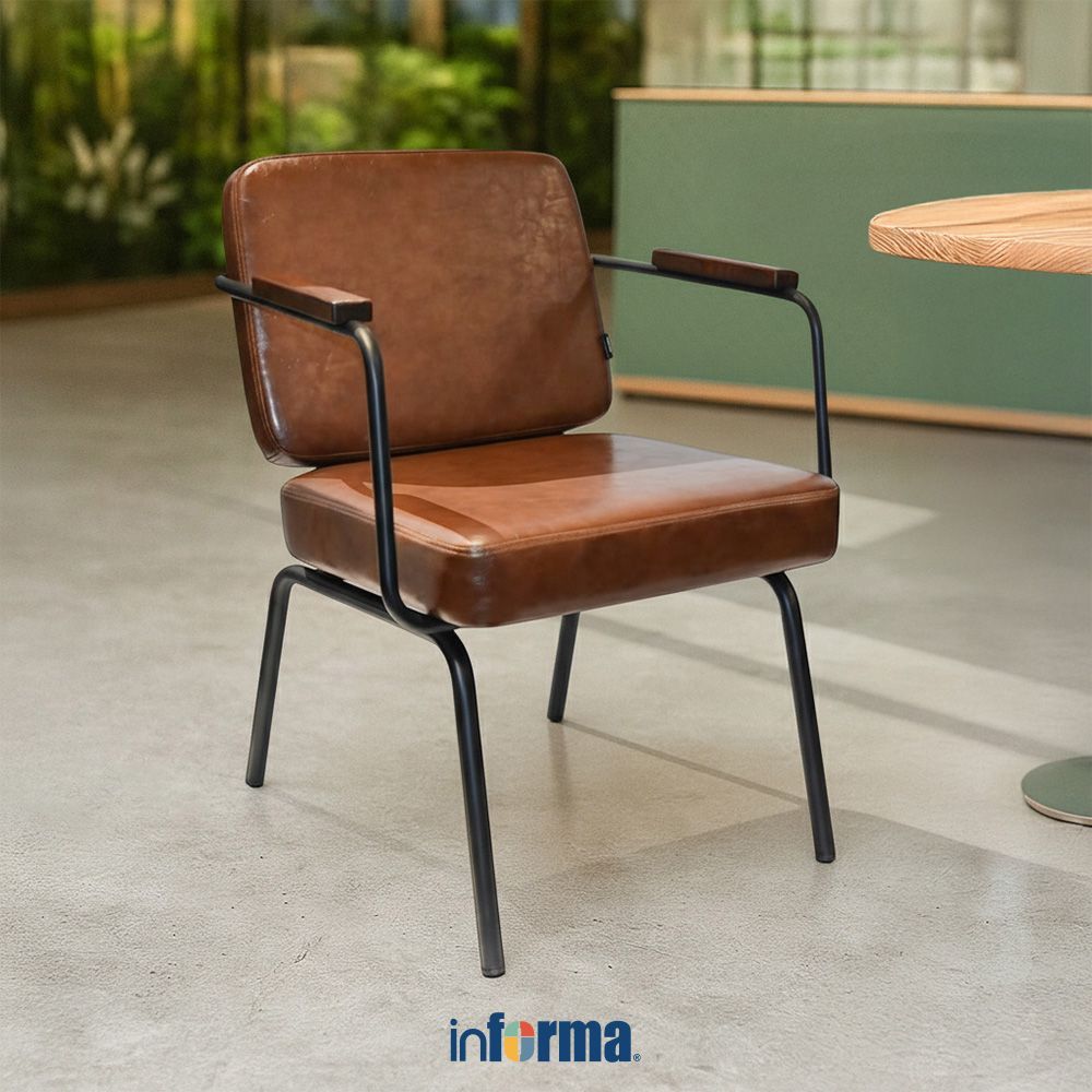 Informa Madani Kursi Berlengan Kulit - Cokelat Arm Chair Cafe Restaurant Chair Kursi Ruang Tamu Serb