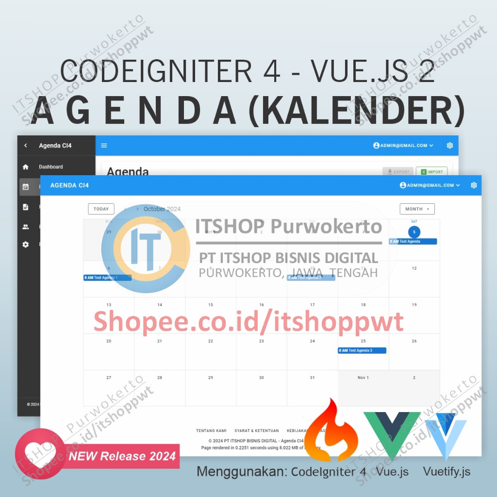 Source Code Aplikasi Web Agenda Kalender menggunakan Codeigniter 4 CI4 MySQL Vue.js