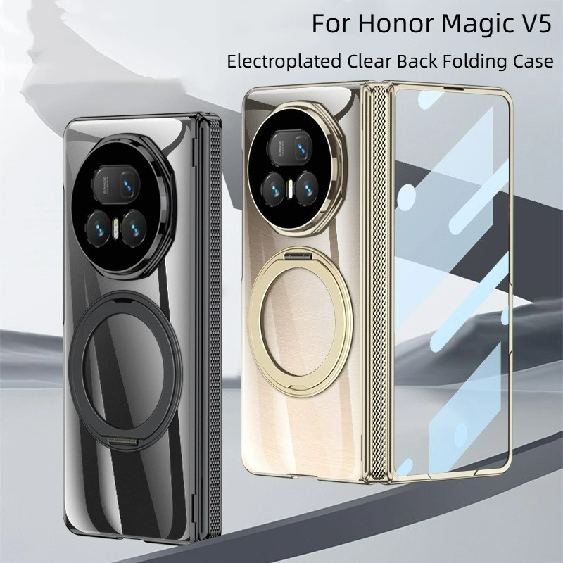 For Honor Magic V5 V 5 Case With HD Anti-Spy Front Tempered Glass Film Invisible 360 °  Rotating Met