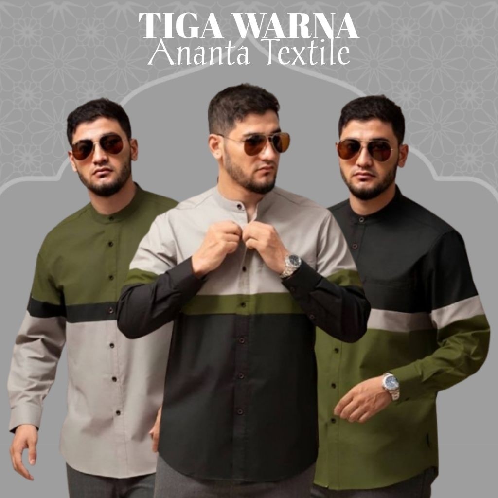 Baju Koko Pria Dewasa Lengan Panjang Kemeja Hadroh Zise M L XL XXL