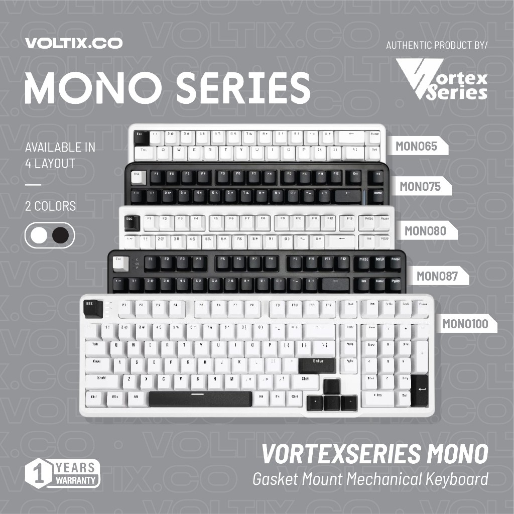VortexSeries Vortex MONO SERIES V1/V2 Wired Gasket Mount Mechanical Keyboard 65 75 80 87 / TKL 100 L