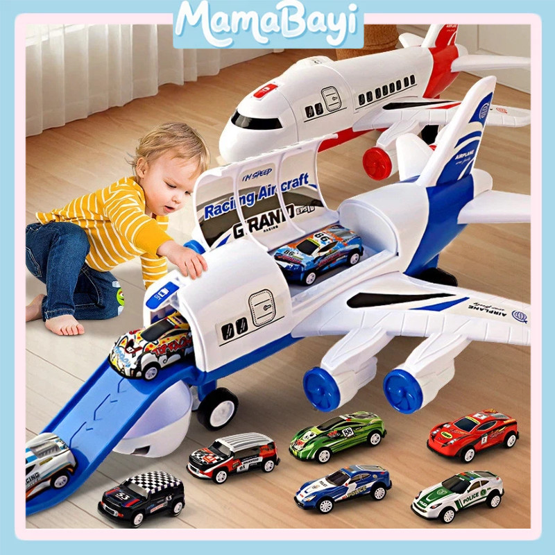 Mainan Pesawat Transformer Penyimpanan Besar / 6/12 Mobil Lengkap Aksessorisnya / Mainan Anak Pesawa