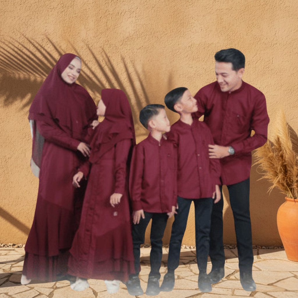 Arra Couple Keluarga Baju Lebaran Arafah Maroon Sarimbit Family Muslim