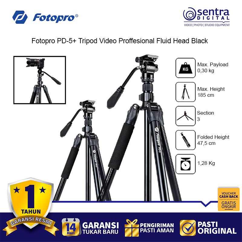 Fotopro PD5+ Professional Video Tripod Fluid Head Black