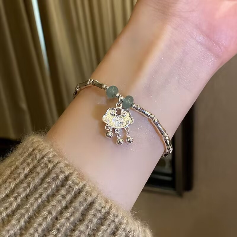 Gaya Cina Baru Simpul Bambu Kuno Kunci Damai Liontin Keberuntungan Gelang Kalung Gadis Segar Lembut 