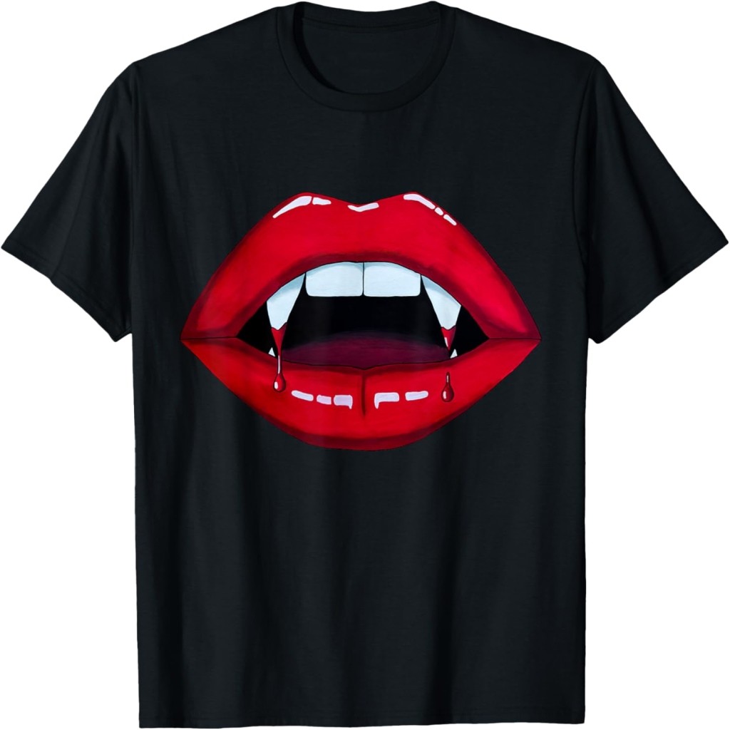Crow store Kaos Sexy Vampire Bite Halloween Fangs Teeth Bright Merah Lips