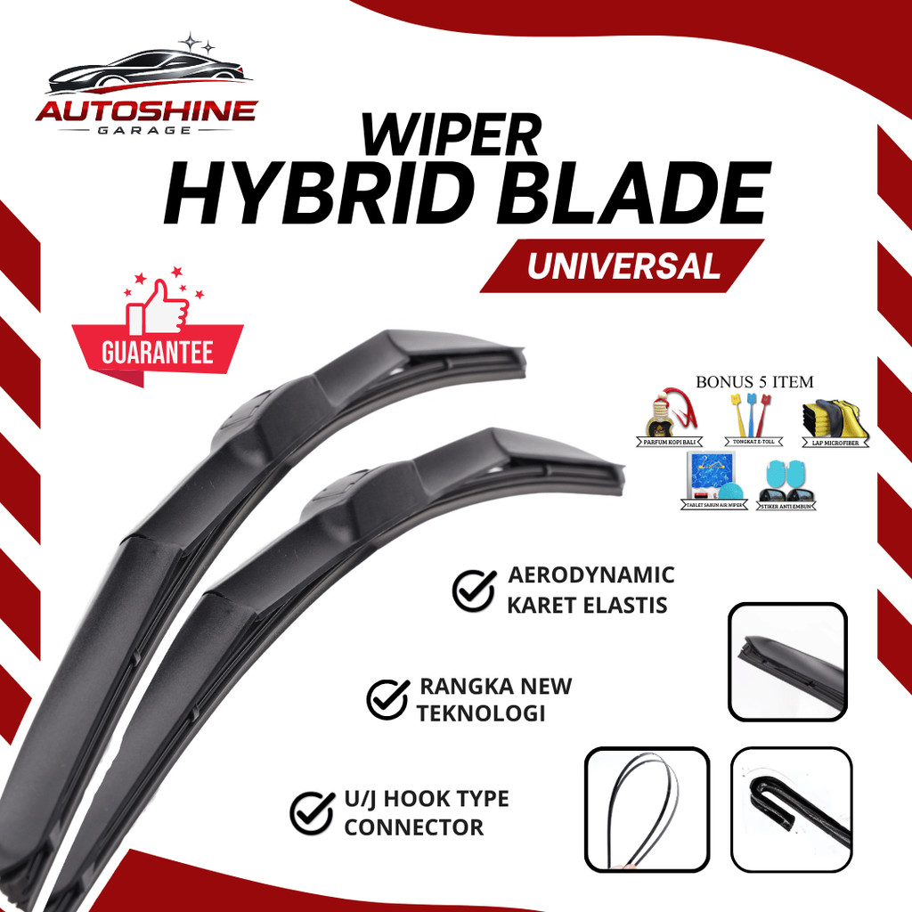 Wiper Hybrid Blade Universal untuk Semua Jenis Mobil Model Hybrid Sepasang (Kiri dan Kanan) Bonus 5 
