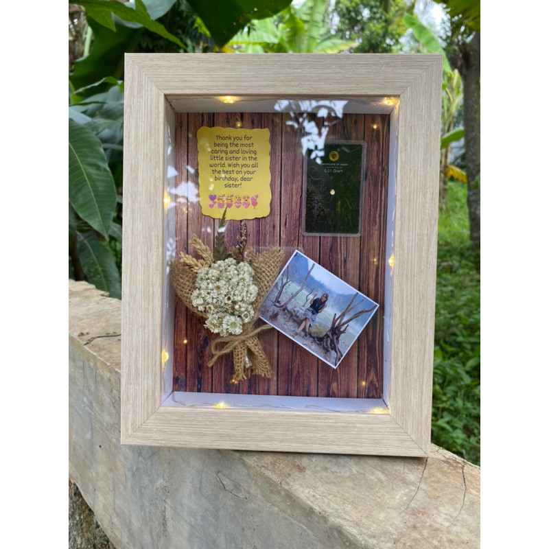 Kado Unik Minigold with Dried Flower/Gold In frame/Bingkai 3D/Pop Up
