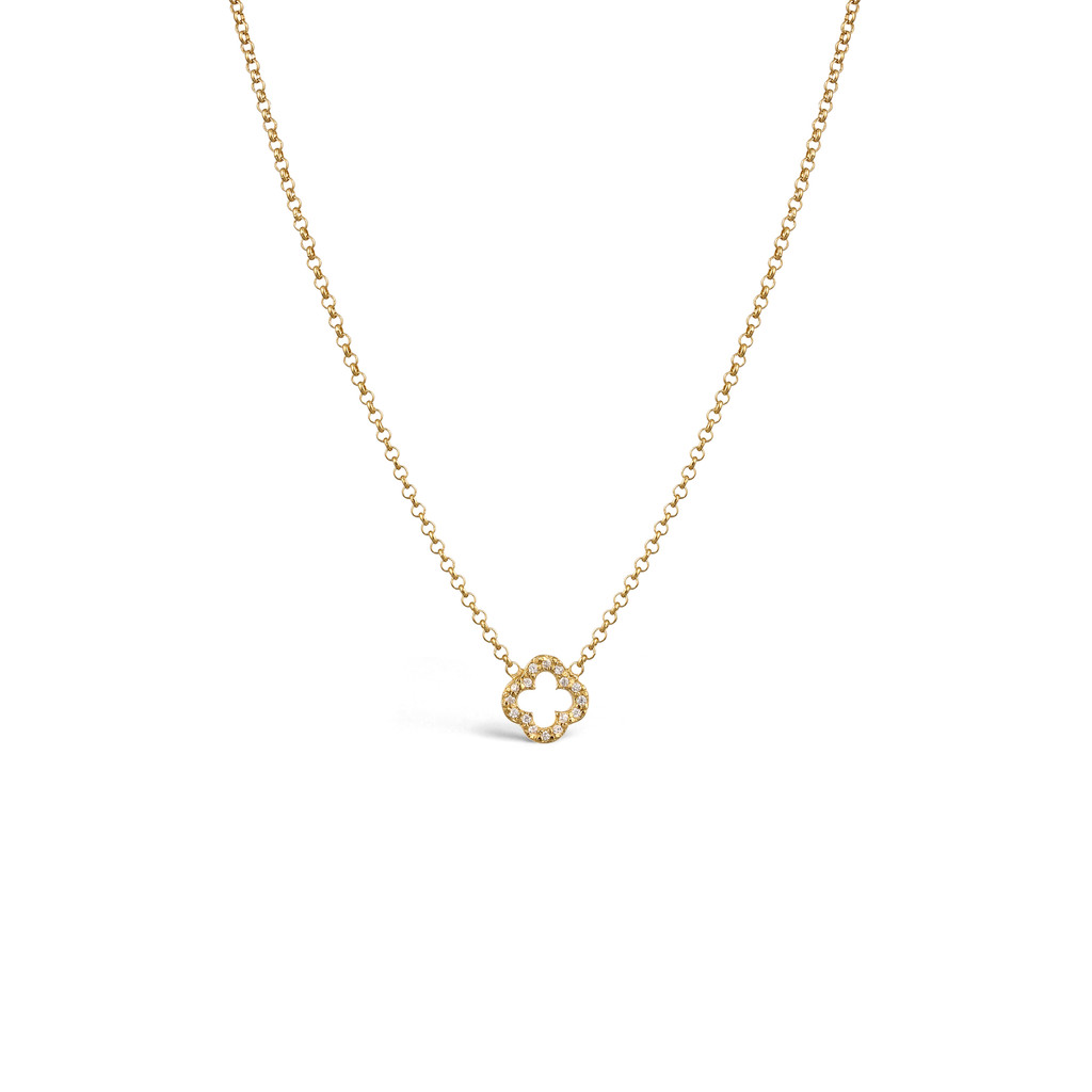 Elli Jewelry Kalung Choker Wanita Perak 925 Lapis Emas Semanggi Zirconia Putih