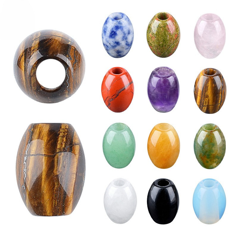 13 * 18Mm lubang besar, manik-manik nasi kristal alami, manik-manik drum batu lepas, gelang aksesori