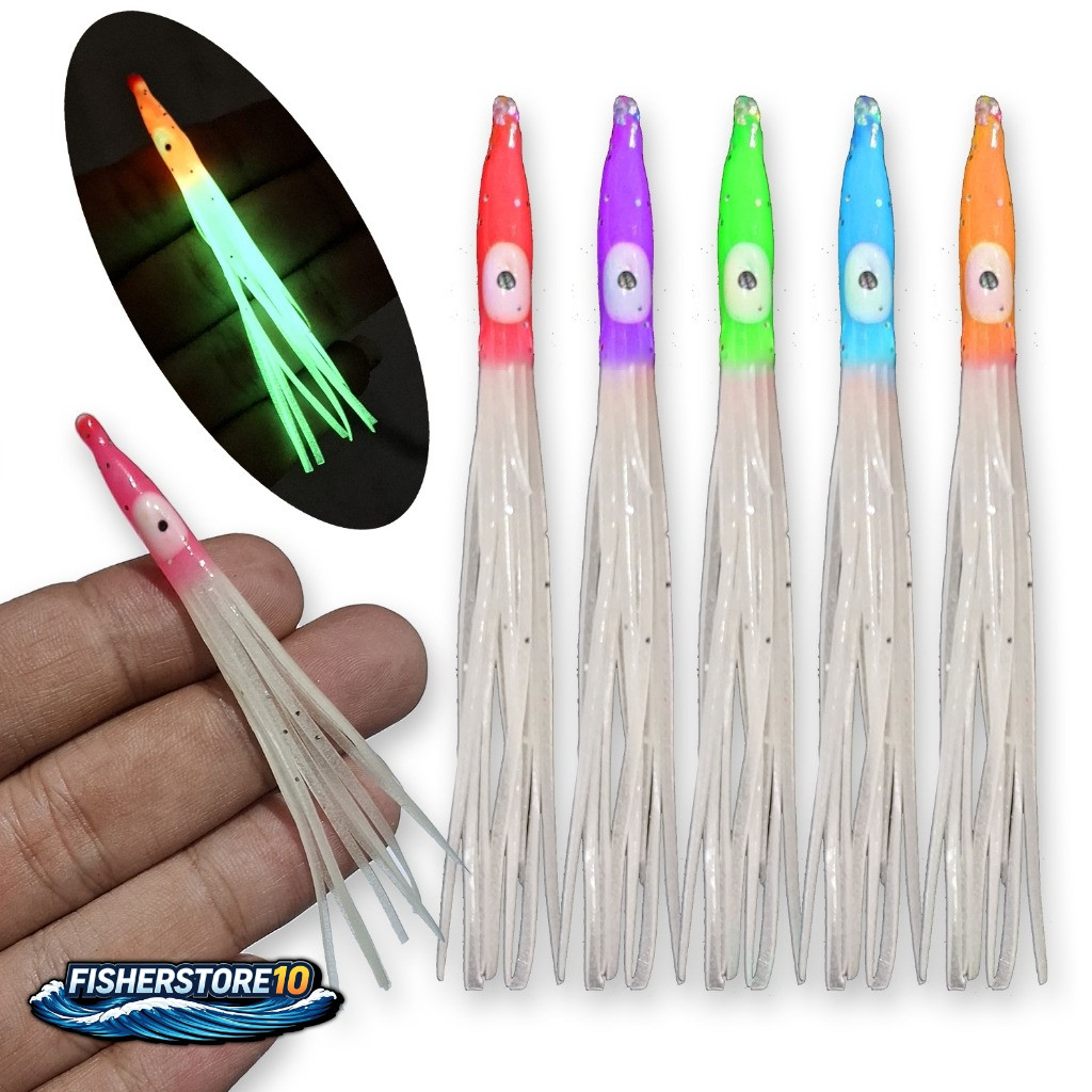 FISHER STORE Cumi Karet Octopus Skirt 8cm Assist Hook Pancing Cumi Karet Silikon Gurita Sabiki Bentu