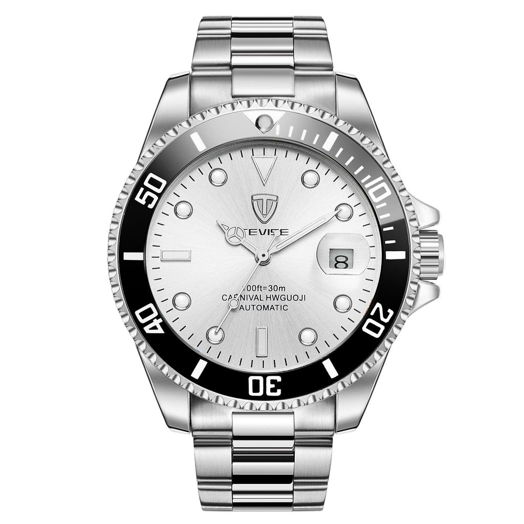 TEVISE Mens Fashionable BusinessStyle Waterproof Mechanical Watch Alloy Case ButterflyStyle Clasp