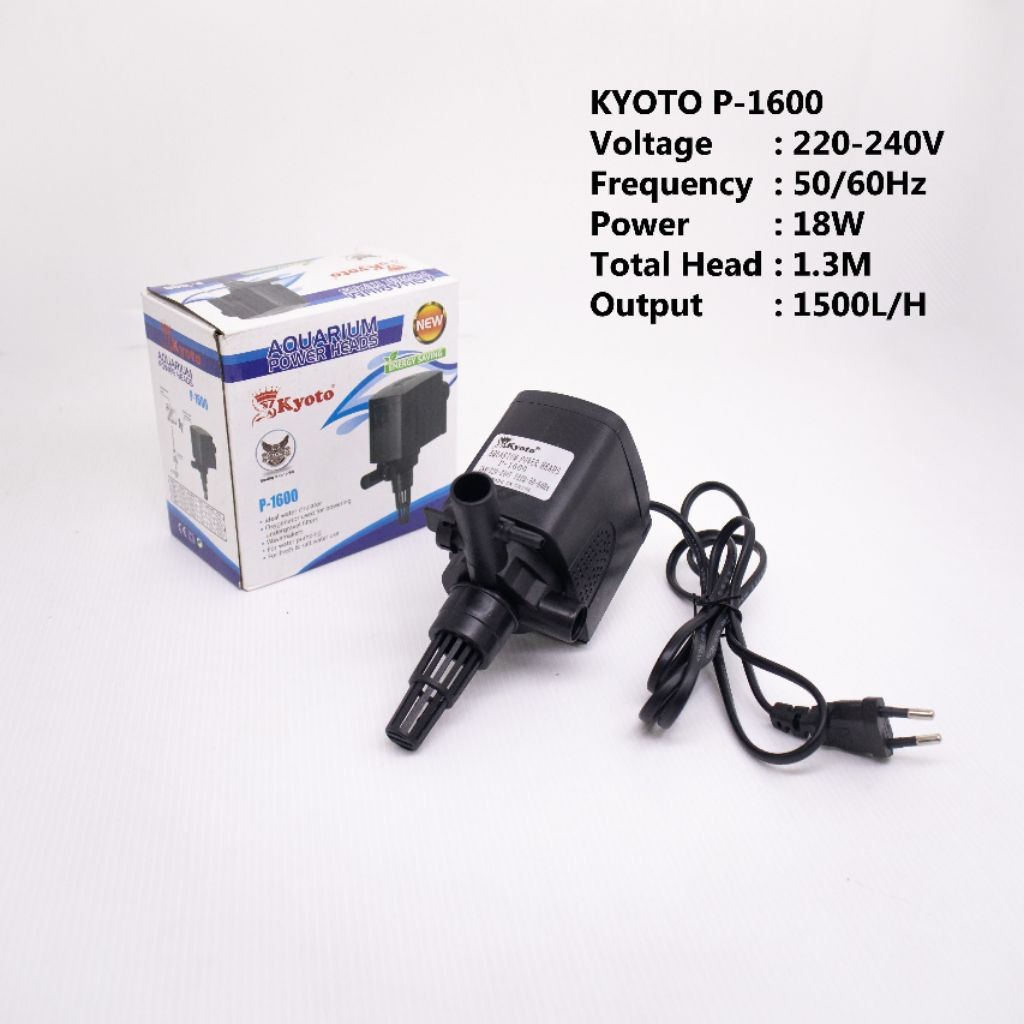 Mesin Pompa Celup Power Head Aquarium KYOTO P 1600 18 Watt Low Watt Hemat Listrik Pompa Murah