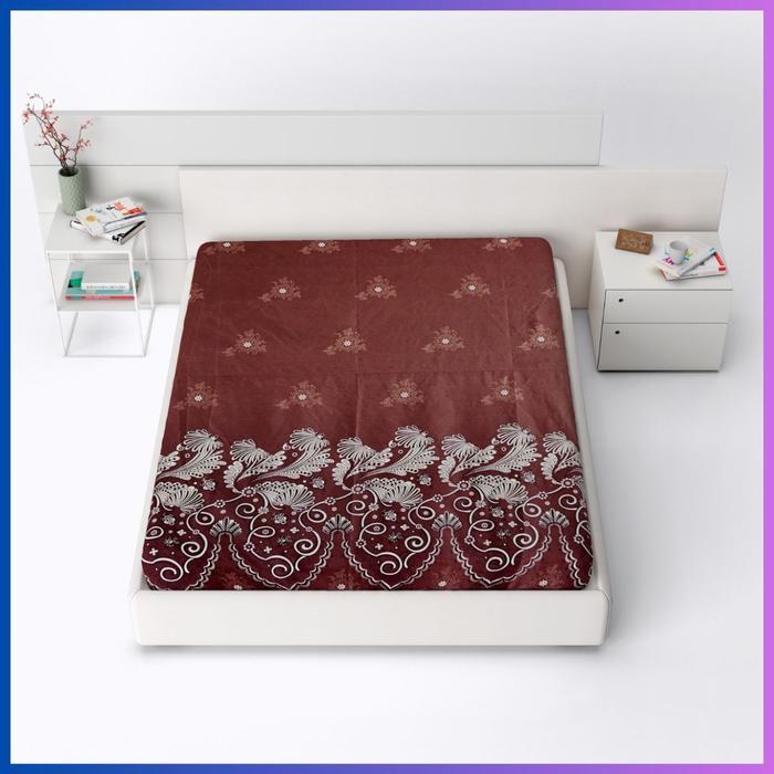 Sprei Resleting Elegan Cover Kasur Busa Jumbo Tebal 20cm - Red Batik, 60x200cm