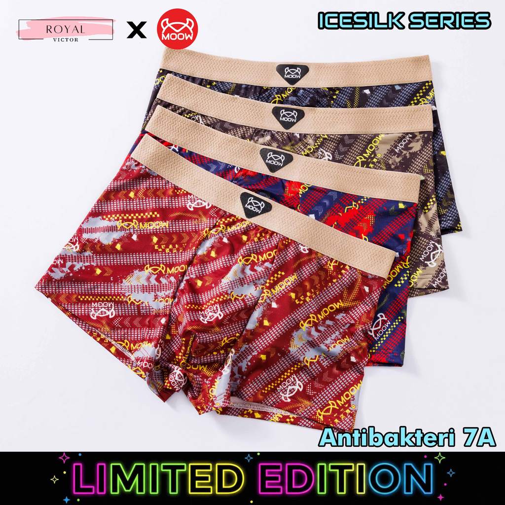 ROYAL VICTOR X MOOW Celana Dalam Boxer Pria Premium - Boxer Briefs Ice Silk Super Adem & Stretch Ant
