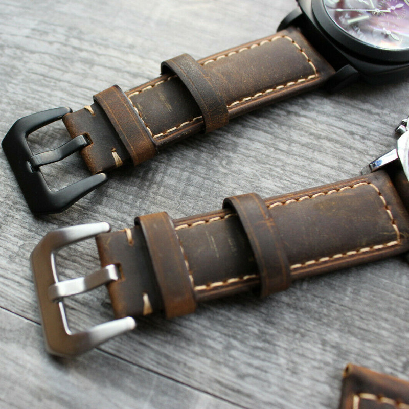 For Panerai Luminor Marina 22mm 24mm 26mm Brown Calf Leather Wat Strap Band