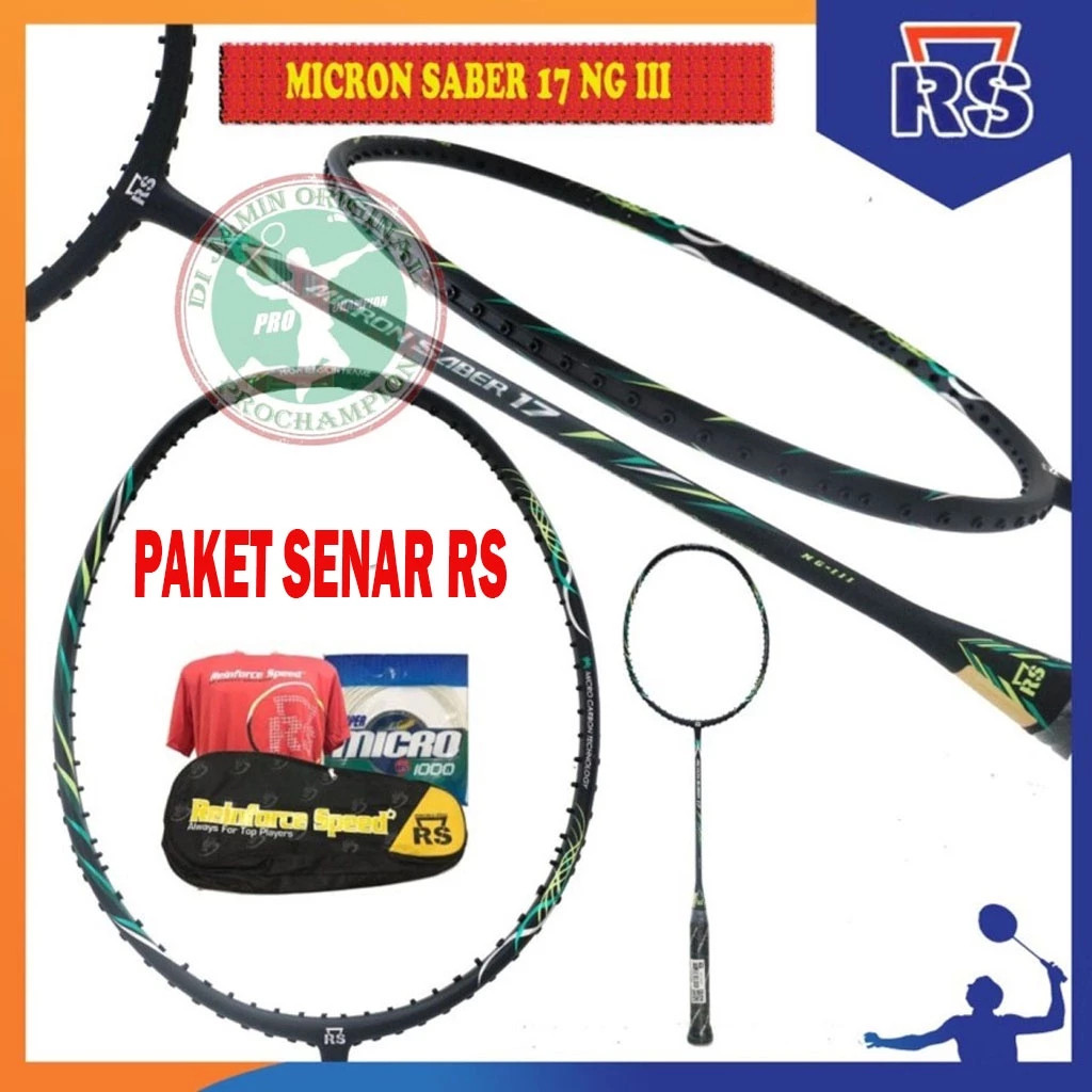 RAKET BADMINTON RS MICRON SABER 17 NG III FREE SENAR, KAOS, TAS