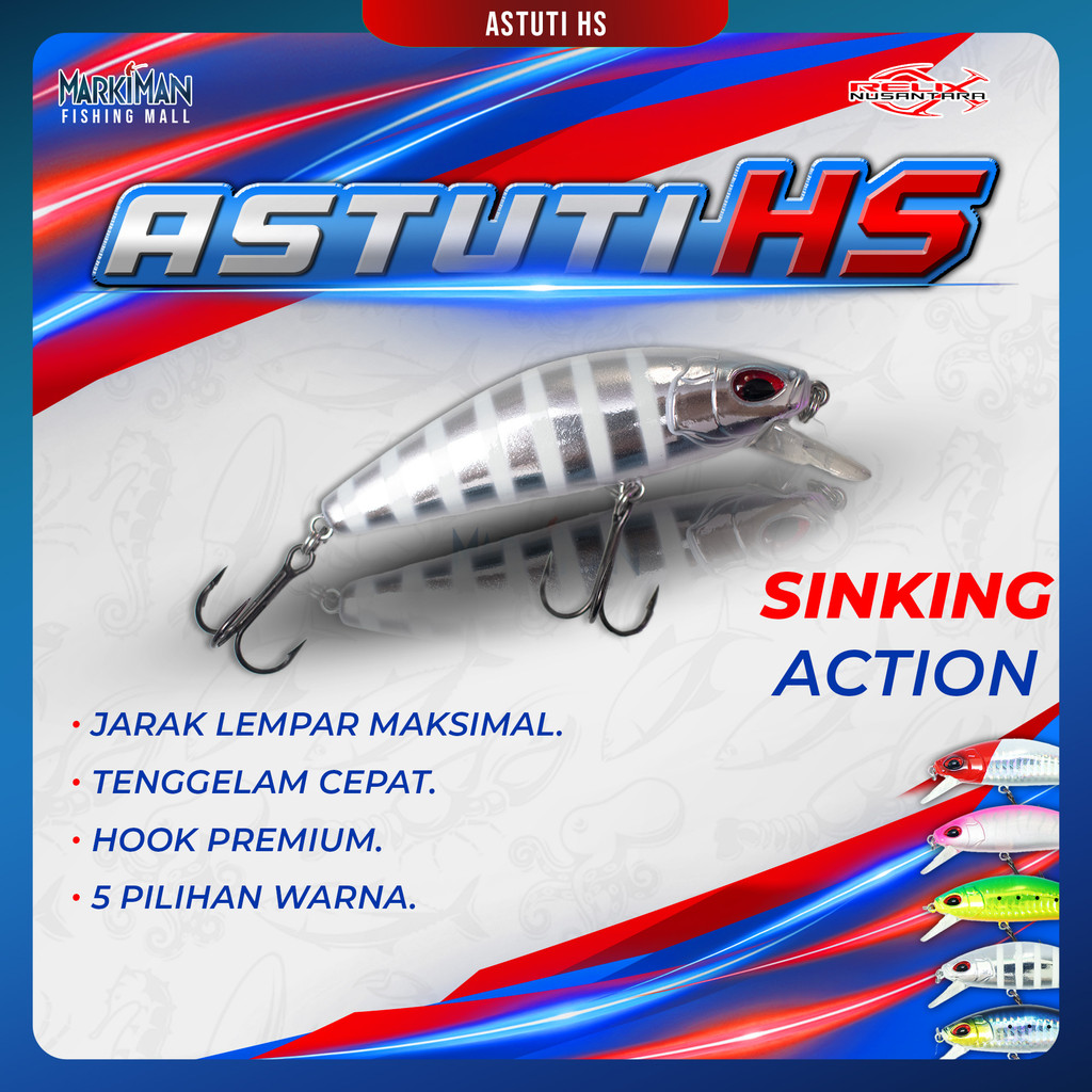Astuti HS Relix Nusantara Lure Minnow Umpan Pancing UL Ultralight Casting Sinking 80 mm 30 Gram| Ump