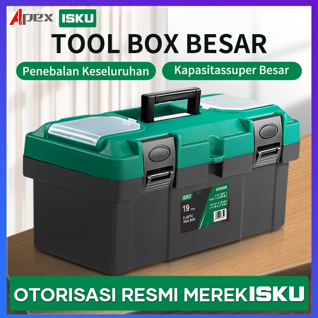 PLAOSANSTORE ISKU Tool box besar plastik 14 15 17 18 19 20 inch toolbox kotak perkakas besi tahan ka