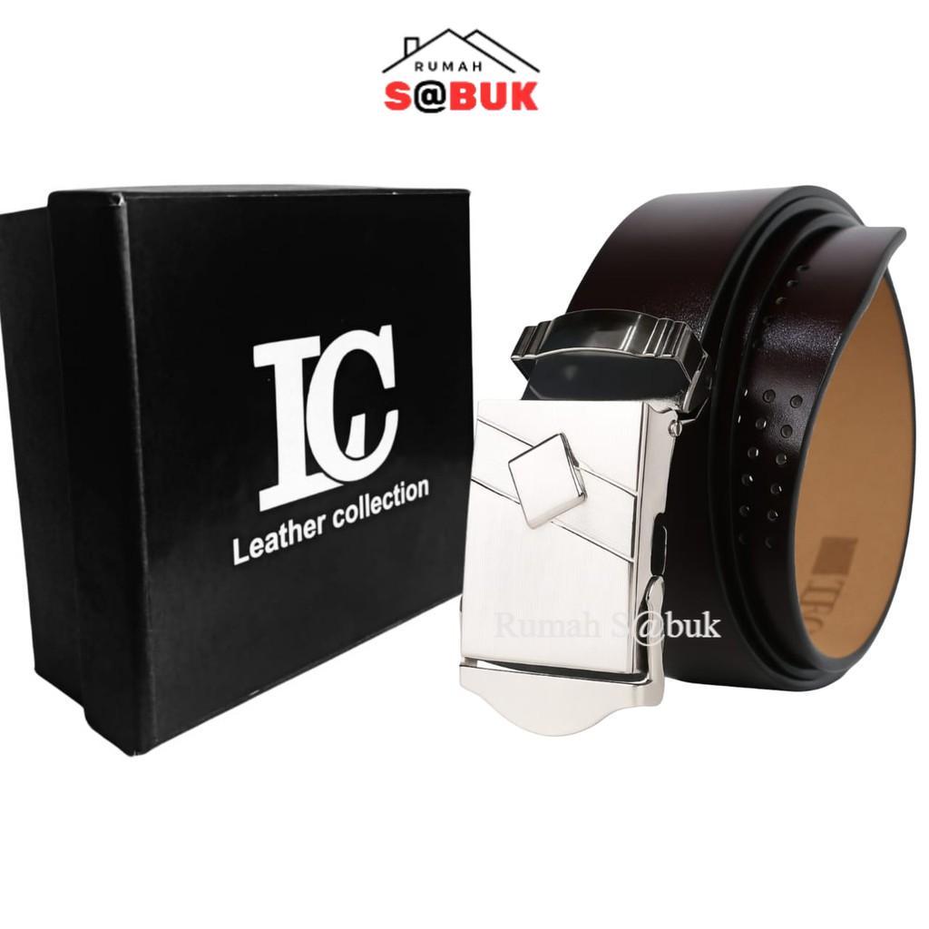 IKAT PINGGANG BELT FASHION PRIA BAHAN KULIT  / BAHAN KULIT - TV-7 Gesper Besi Hitam