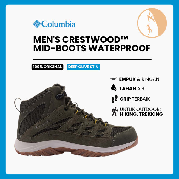 Sepatu Gunung/Hiking Pria - Columbia Men's Crestwood™ Mid Waterproof Hiking Boot (Deep Olive Stin)