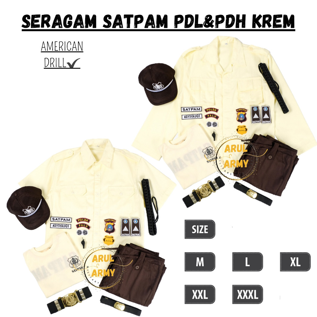 PAKET LENGKAP BAJU SERAGAM SETELAN PDL PDH SATPAM SECURITY KREM CREAM TERBARU 2026 SERAGAM SATPAM TE