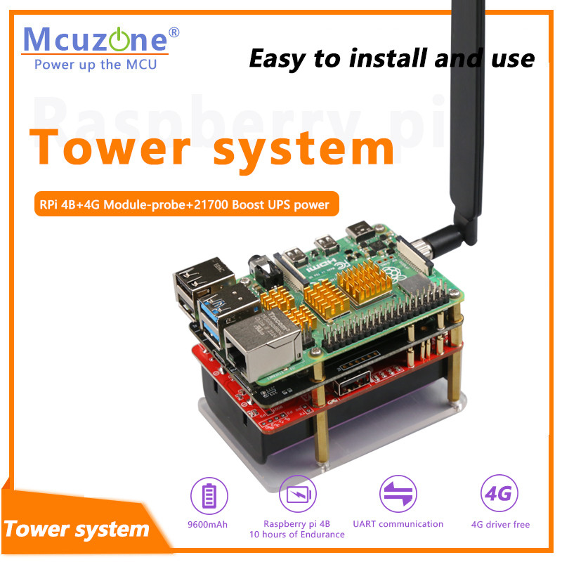 Tower system for Raspberry Pi with 21700 power bank and 4G LTE module, ME909S821ap V2,EG25G,CAT4 LTE