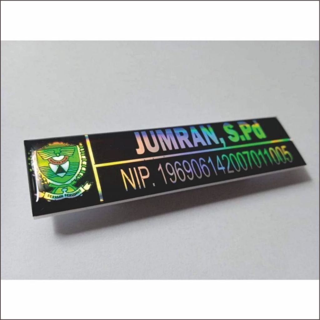 (BISA BIJIAN) Nama Dada Warna HOLOGRAM MENYALA, (MAGNET) Premium Resin/Name Tag/Nametag/Papan Nama D