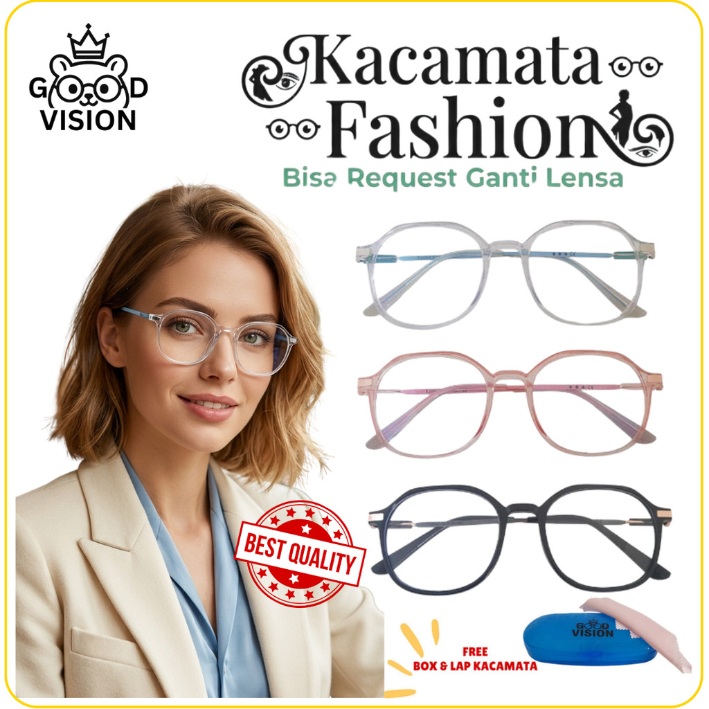 Kacamata Frame BRT2053 Pria Wanita Custom Lensa Minus Plus Blue Ray Anti Radiasi + Box Lap