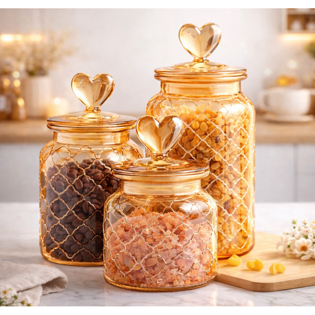 Toples Snack Kaca Set 3In1 / Tempat Kue Kering Set 3 Kaca