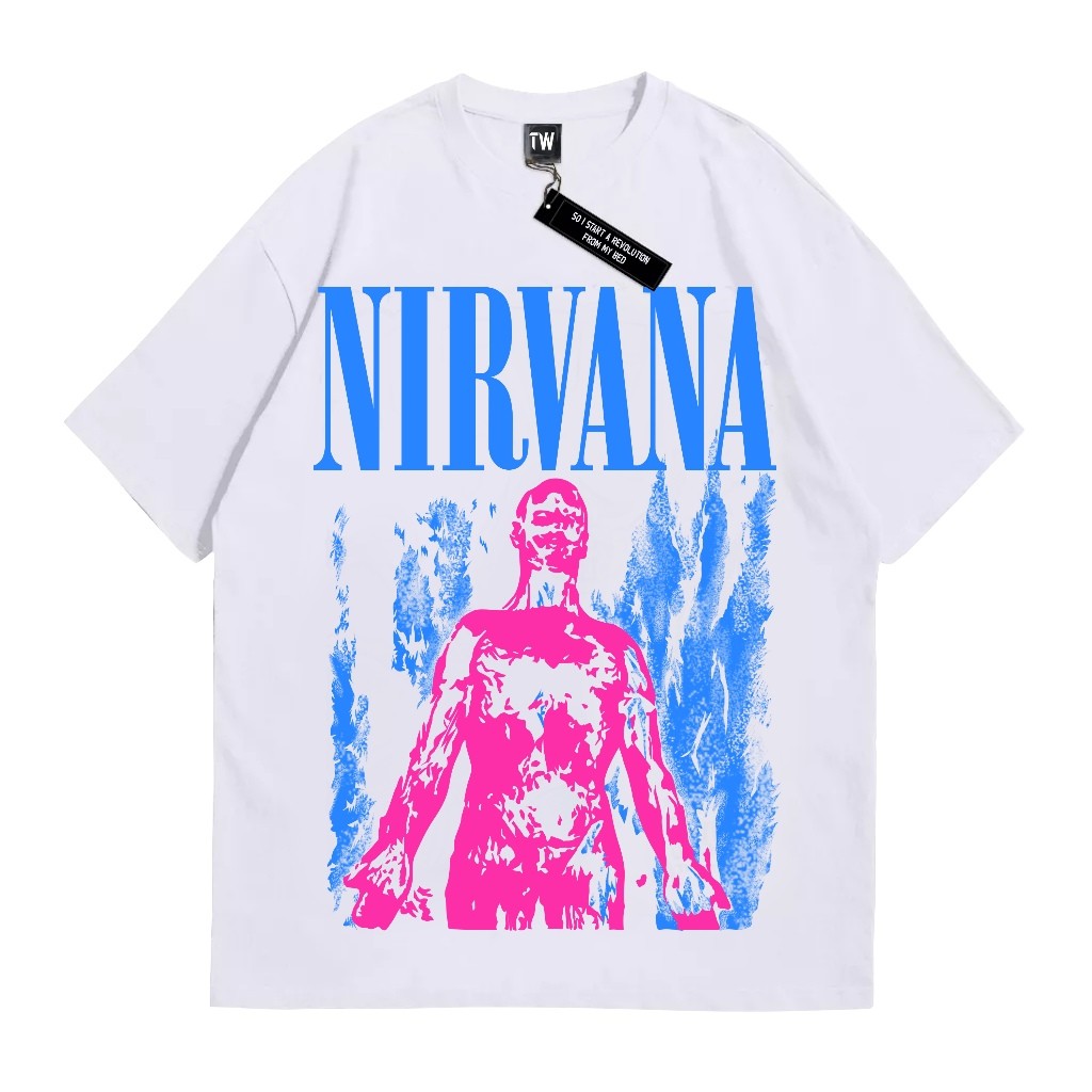 (COD) Twins T-shirt Nirvana Sliver / Kaos Band / Kaos Musik Nirvana / Kaos Distro White Pria Wanita