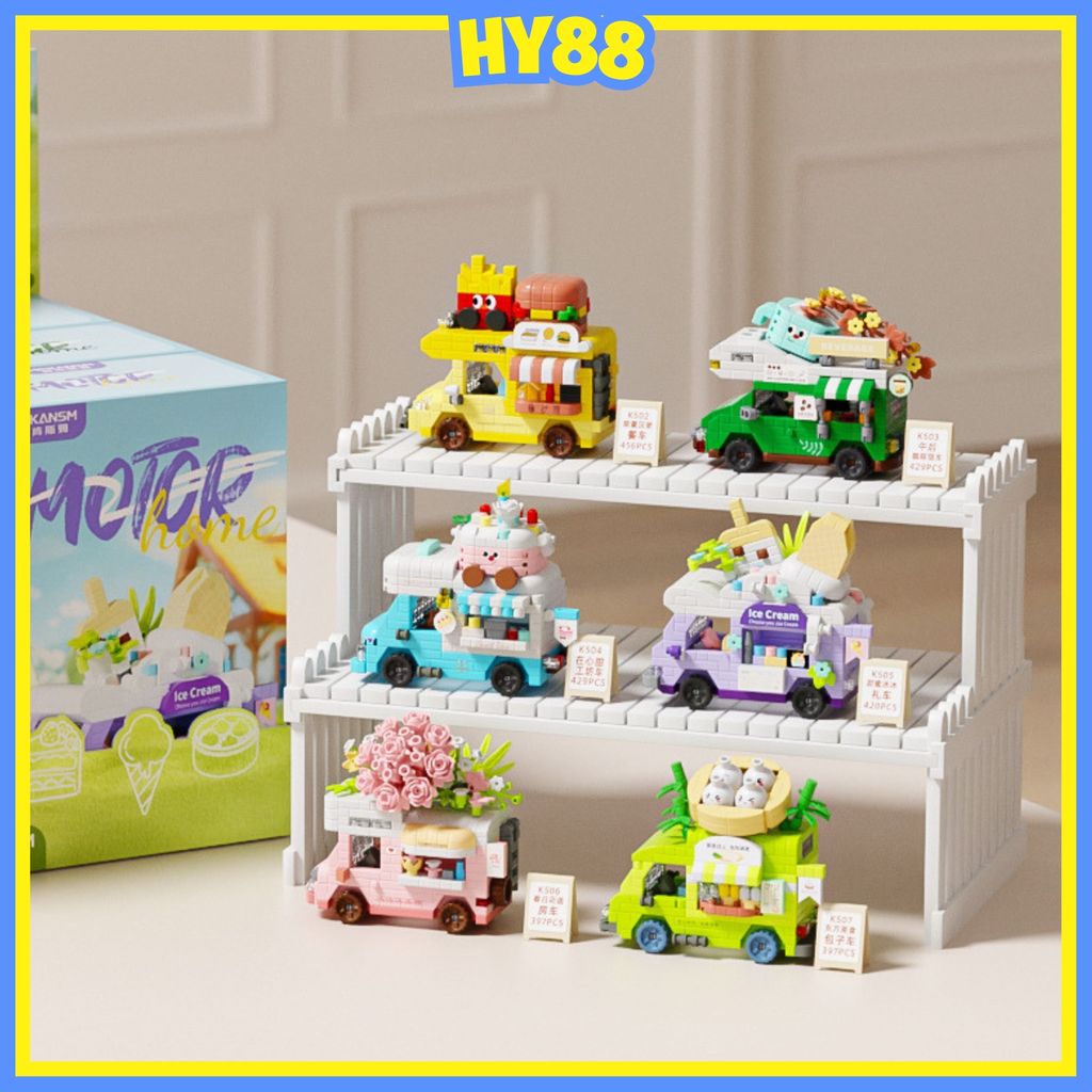 HX Motor Car Camping Food Truck Cart Mini Bricks Building Block Toys Puzzle Mainan Anak Balok Susun 