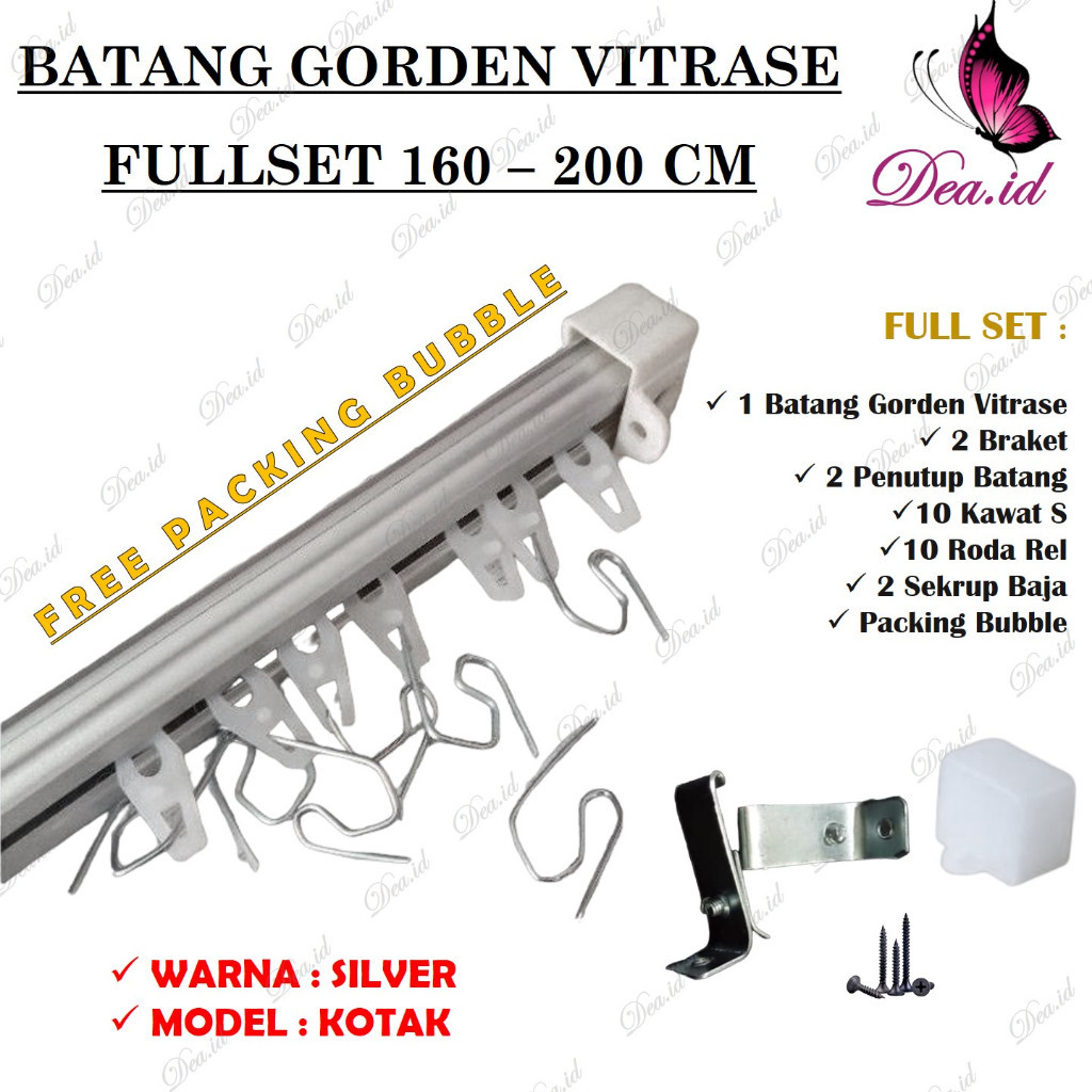 Batang Gorden Vitrasé Aluminium 160-200 cm - Fullset Rel Kotak & Gorden Rollet
