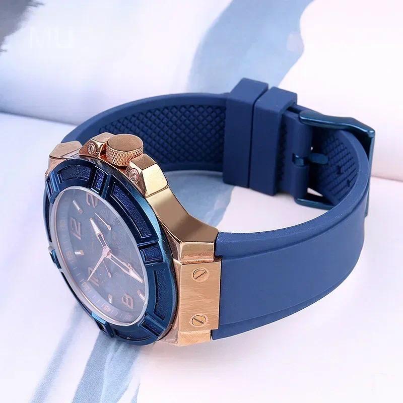 Waterproof Breathable Solid Stainless Steel Buckle Silicone Watbands for Guess W0040g3 W0040g5 W0247