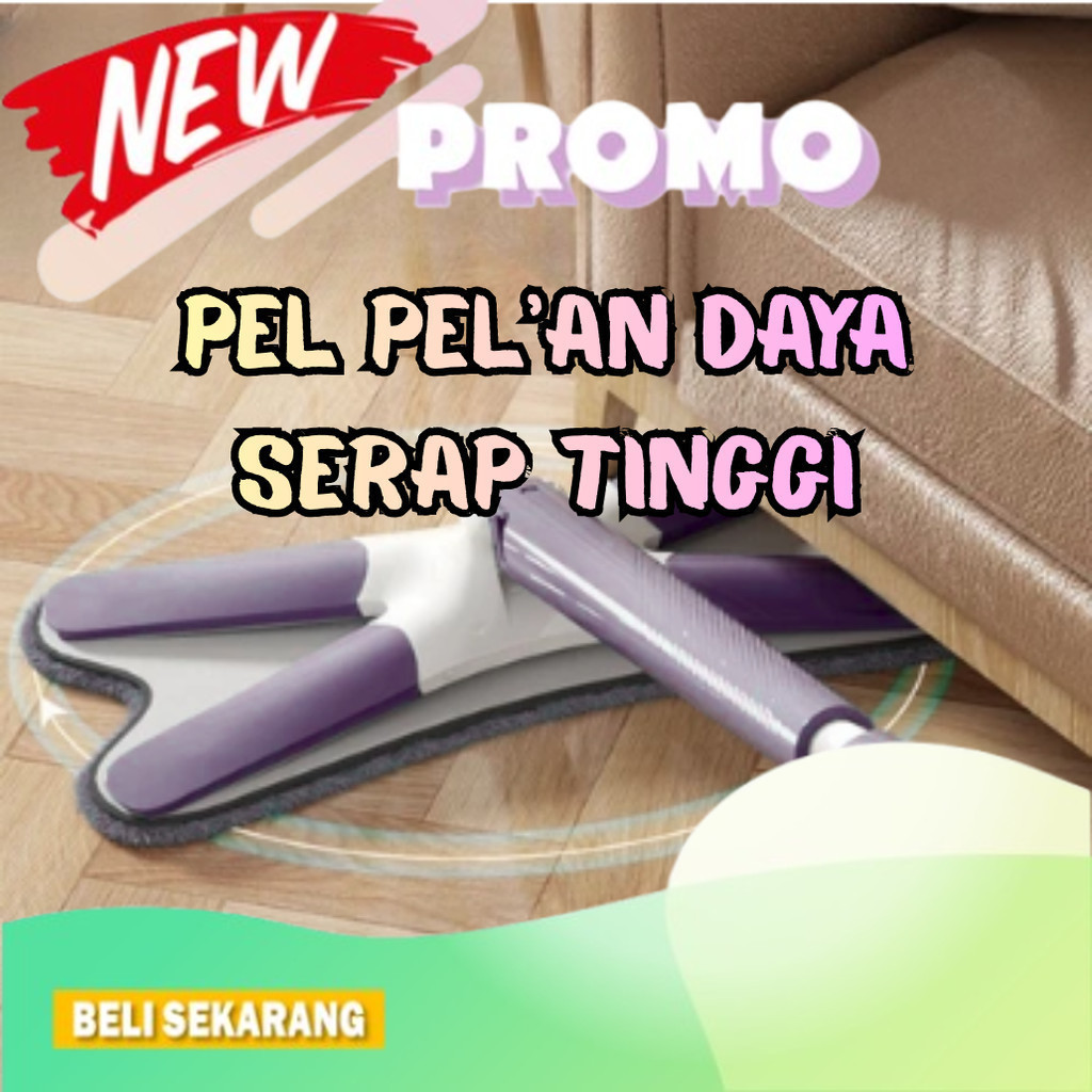 Mop Pel Lantai Flexible / Alat Pel Lantai Praktis Peras Otomatis / Mop Pel Pelan Peras