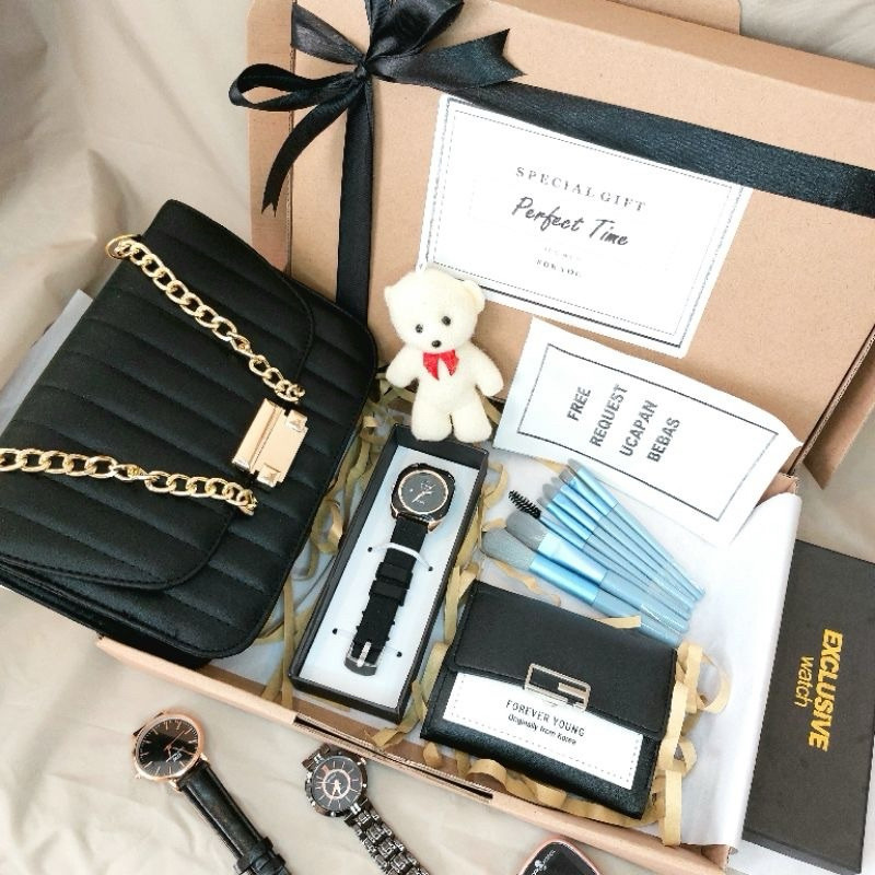 Terbaru Hampers Gift Box Cewek / Wanita Exclusive Untuk Kado / Hadiah Isi Jam Tangan || Tas || Dompe