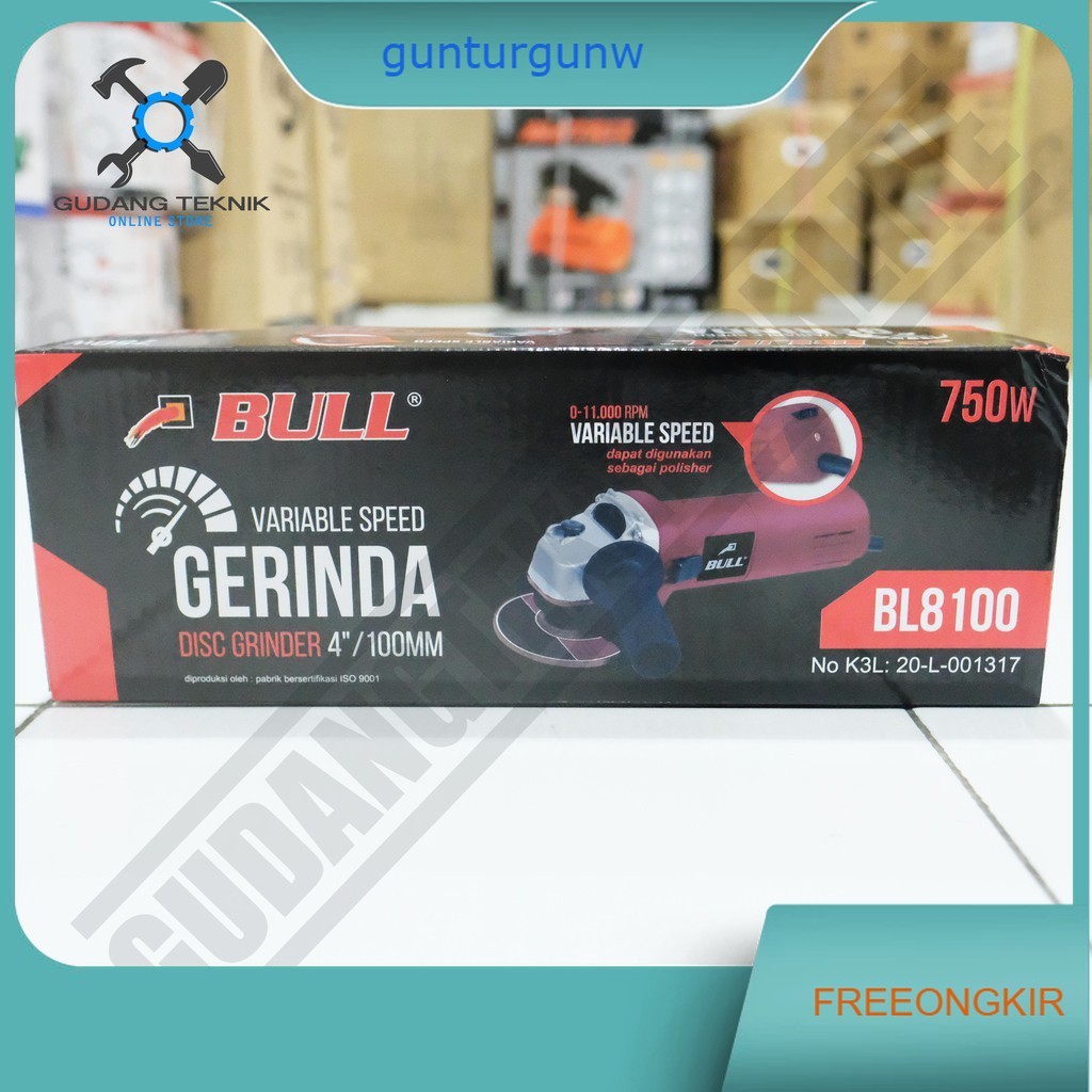 Bull BL 8100 / Mesin Gerinda Tangan 4" Bull BL8100 VS Variable Speed - Angle Grinder Bull 8100