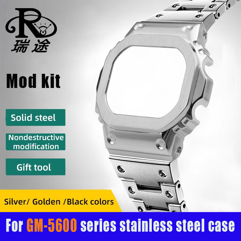 G-Refit New GM5600 Mod kit stainless steel case bezel bracelet for Casio GM-5600 Metal strap case G-