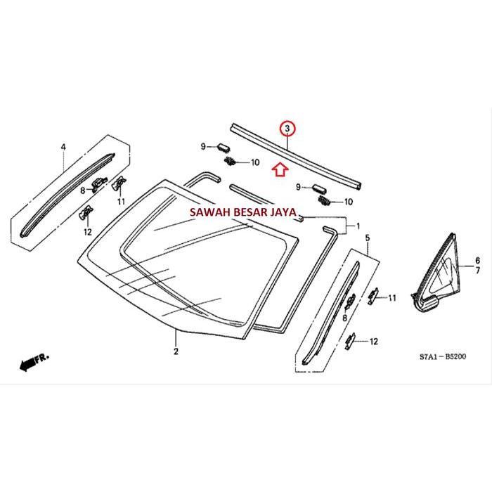 Karet Molding List Lis Kaca Besar Depan Bagian Atas Honda Stream 2002 2003 2004 2005 2006 Original T