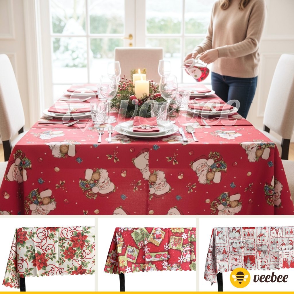 (Arunika ) Taplak Meja Natal Motif Cantik 150x220cm | Dekorasi Meja Makan Kain Premium | Aksesori Na