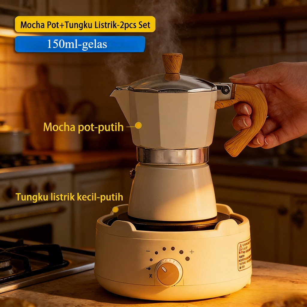 Moka Pot Elektrik Set Teko Kopi Espresso Coffee Maker Alat Seduh Tradisional Stovetop Tungku Listrik