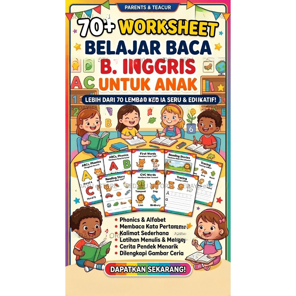 60++ worksheet belajar baca B.Inggris untuk anak