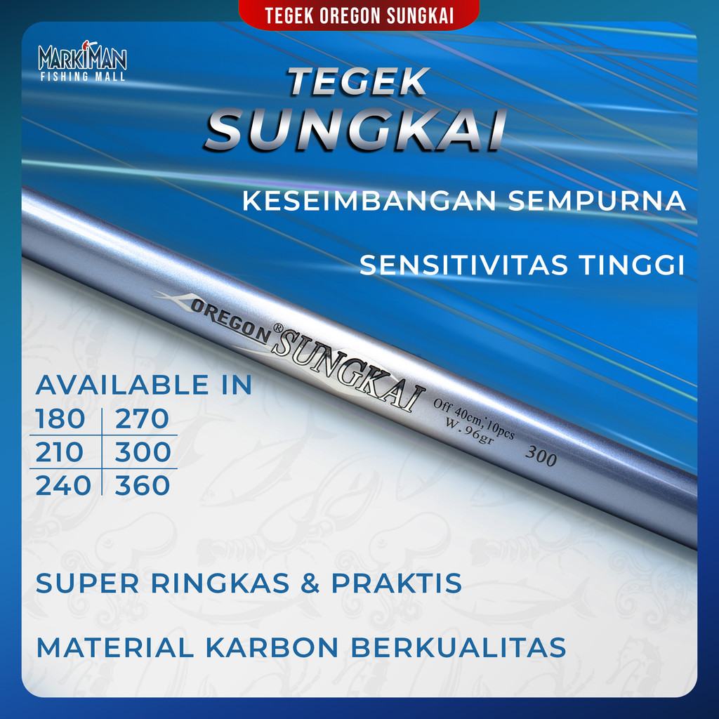 Tegek Oregon Sungkai  Ruas Pendek Ringan Kaku Panjang 180 210 240 270 300 360 Bahan Carbon