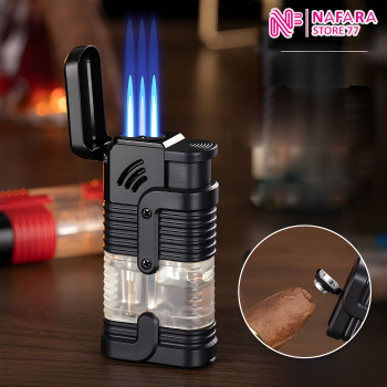 Korek Api Gas 3 Head Flame Cigarette Lighter with Clipper
