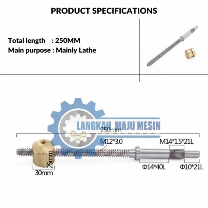 As Drat Meja Mesin Bubut / Eretan Meja Bubut / Screw Lathe - 250mm